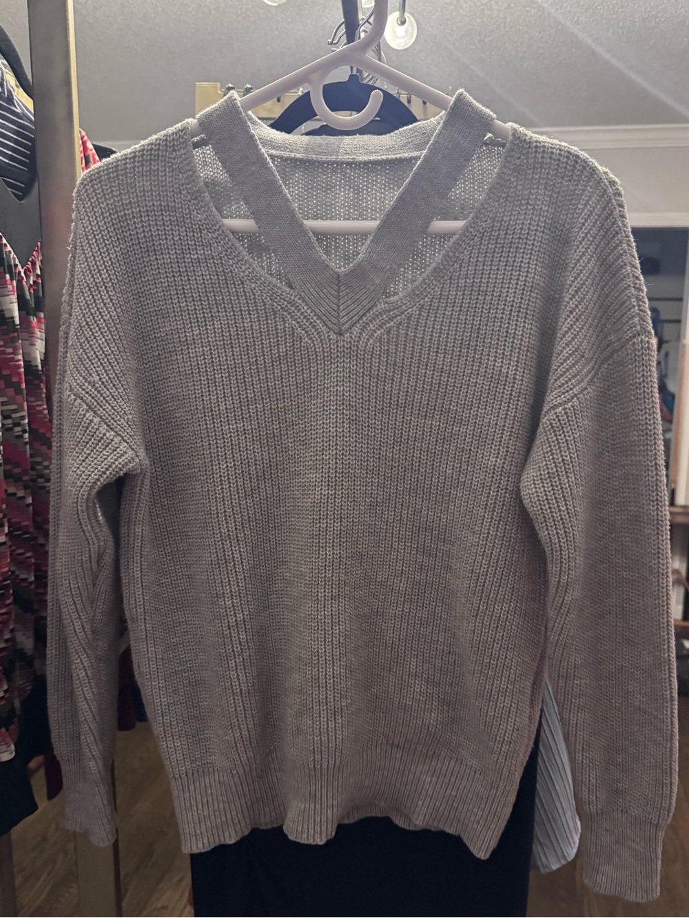 V-Neck Strappy Back Knit Sweater - Taupe